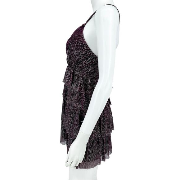 Lulus Dress Women Size Small Glowing Gorgeous Mini Magenta Metallic Tiered NWT - Picture 2 of 6